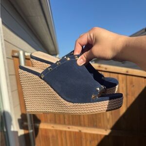 Marc Fisher Navy leather and gold/Tan Wedge Sandals